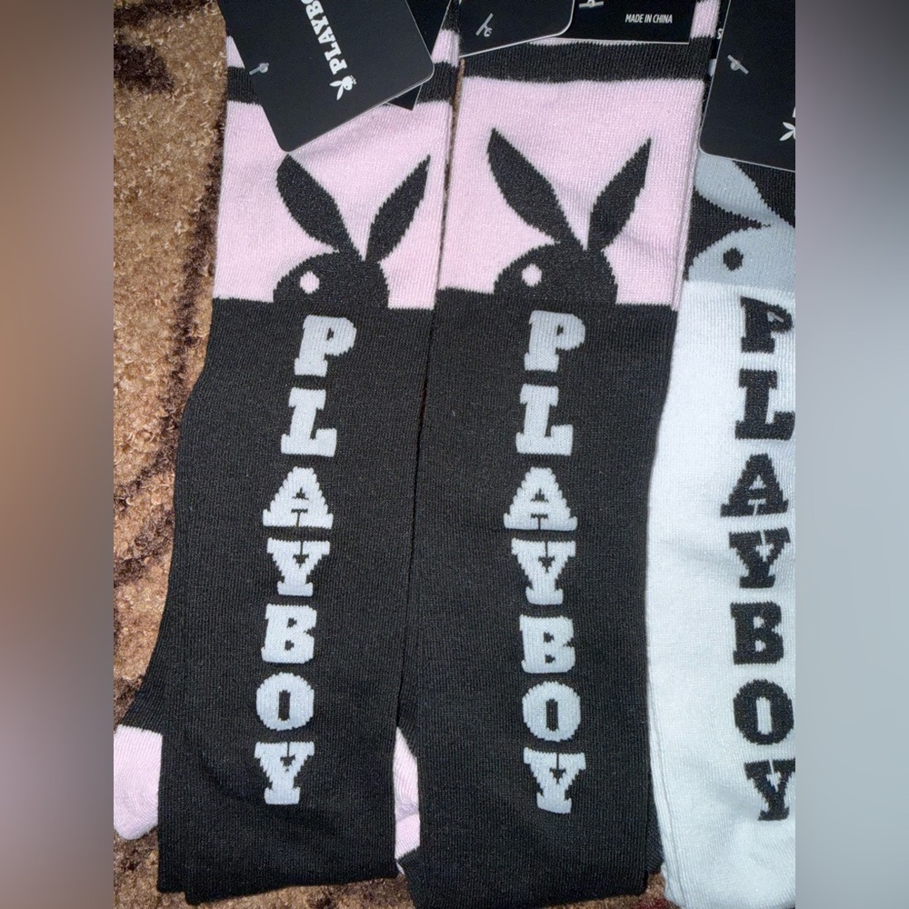 PLAYBOY Bunny Black/Pink or Black/White Knee High Socks- NWT